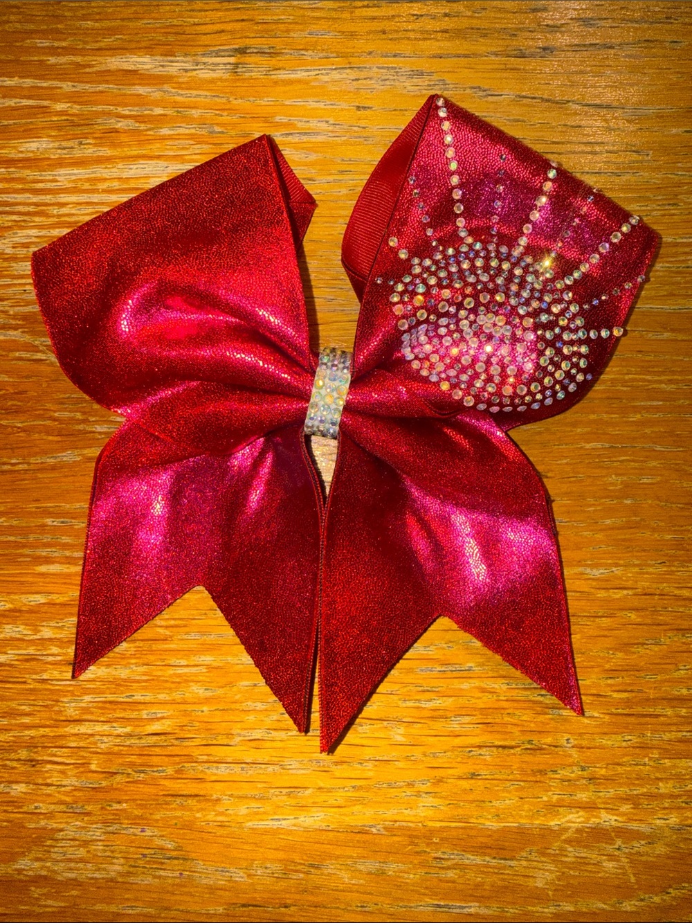 Girls Red Rhinestone Cheer Hair Bow